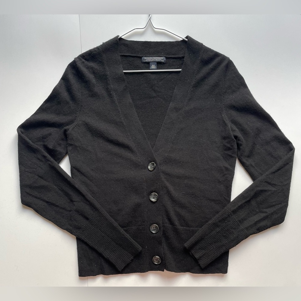 Banana Republic Black V-Neck Cardigan extra fine merino wool  sweater